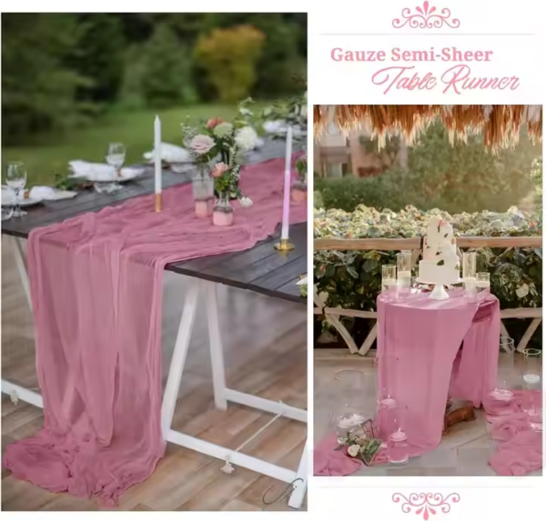 HFF Dusty Rose Cheesecloth Gauze Table Runner 10FT Long Semi-Sheer Table Runner Boho or Rustic Wedding Table Decor