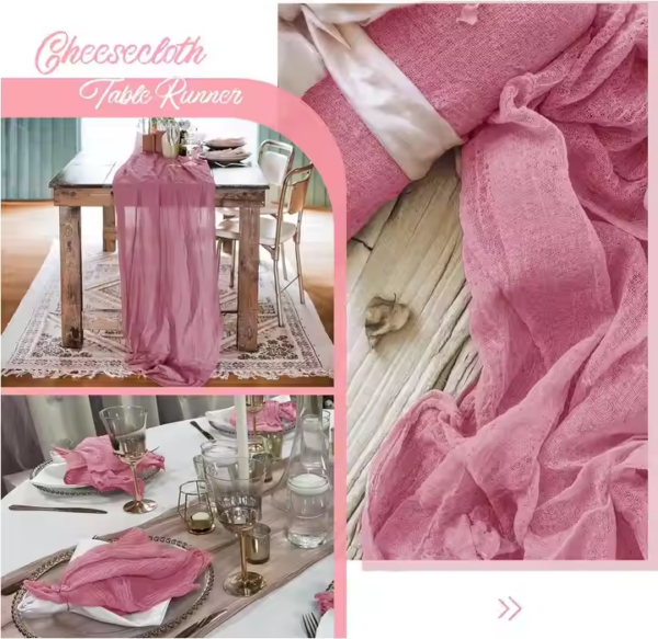 HFF Dusty Rose Cheesecloth Gauze Table Runner 10FT Long Semi-Sheer Table Runner Boho or Rustic Wedding Table Decor